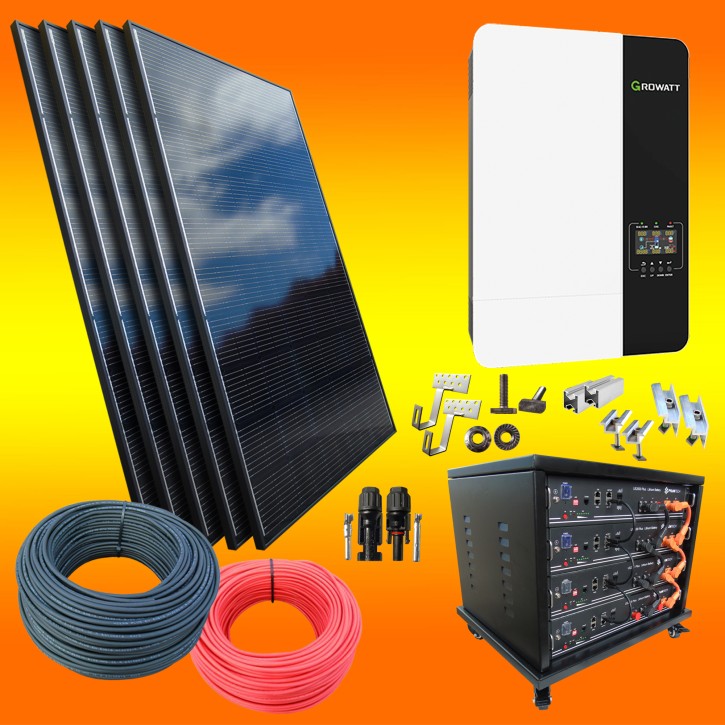3100 Watt Hybrid Solaranlage Komplettsystem ohne Netzeinspeisung mit 9,6 kWh Speicher für Ziegeldächer (0% MwSt.*)