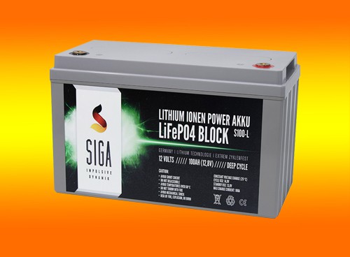 100Ah Siga Lithium Batterie LiFePO4 12V mit Batteriemanagement