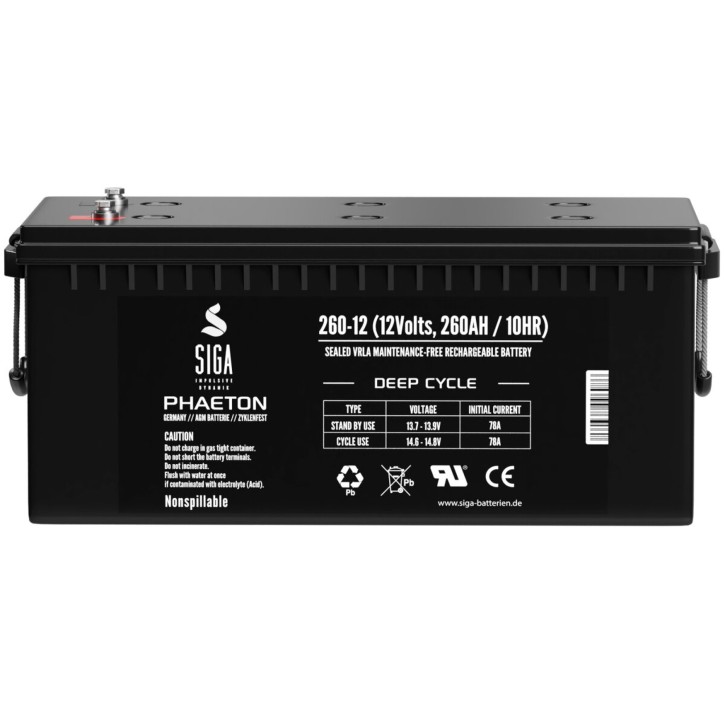 260Ah 12V Phaeton AGM GEL -Deep Cycle- Akku Batterie für Solar Wohnmobil Boot