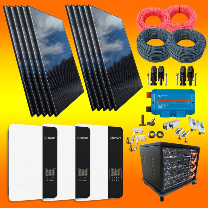 3000 Watt Hybrid Solaranlage Komplettsystem ohne Netzeinspeisung mit 9,6 kWh Speicher für Ziegeldächer (0% MwSt.*)
