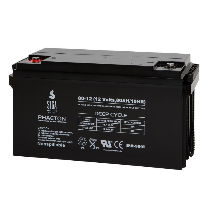 80Ah 12V Phaeton AGM GEL -Deep Cycle- Akku Batterie für Solar Wohnmobil Boot