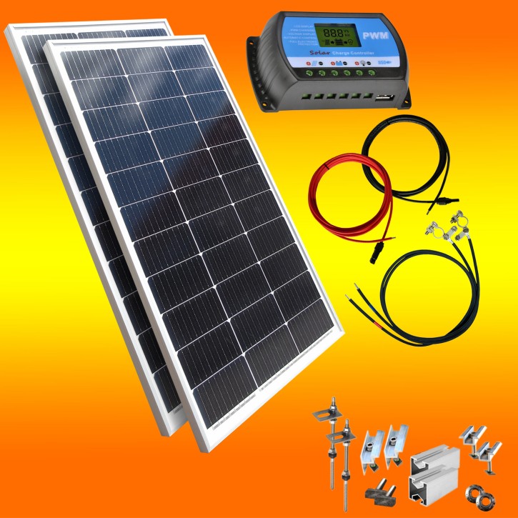 200W Solar Inselanlage 12V mit Flachdachmontage (0% MwSt.*)