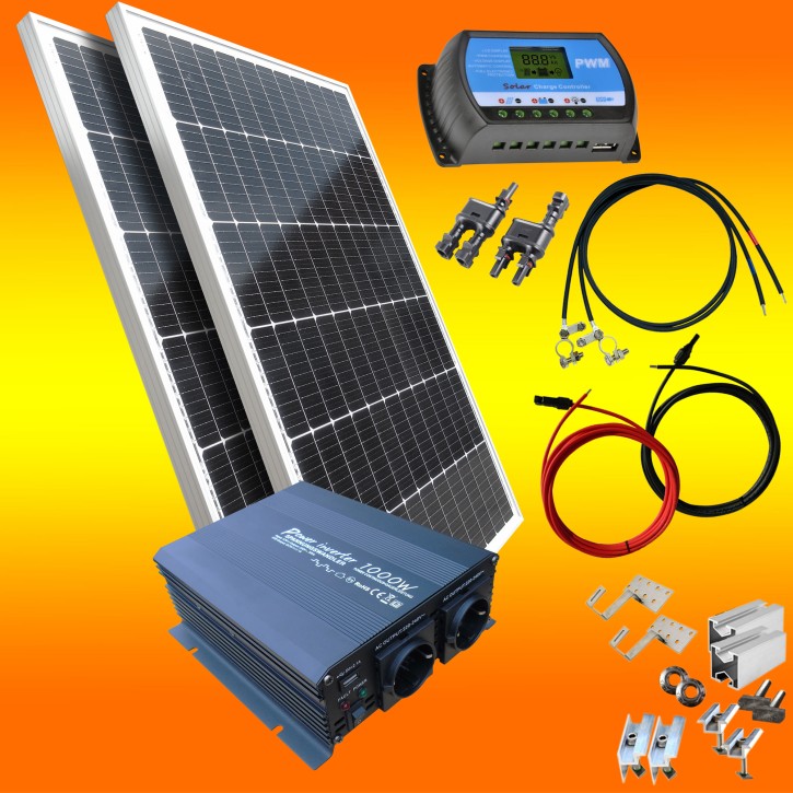 260W Solar Inselanlage 12V mit 1000W Inverter und Pfannendachmontage (0% MwSt.*)