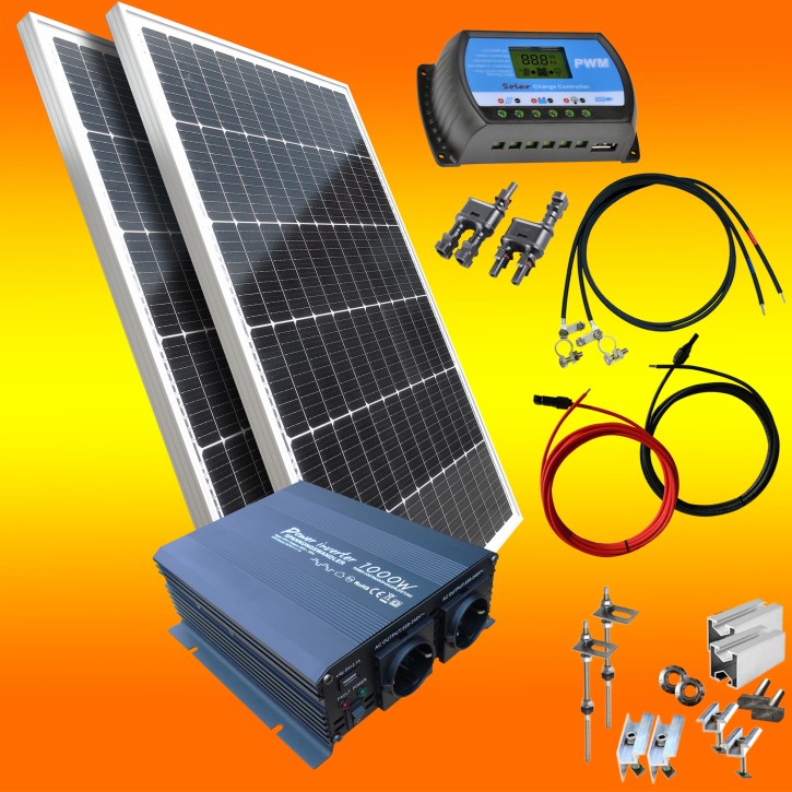260W Solar Inselanlage 12V mit 1000W Inverter und Flachdachmontage (0% MwSt.*)