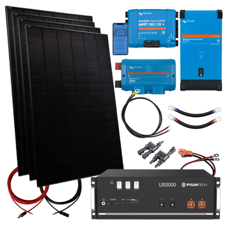 1800 Watt Solar Inselanlage 48V Set (0% MwSt.*) Bluetooth Smart App Batterie Inverter & Montageoptionen
