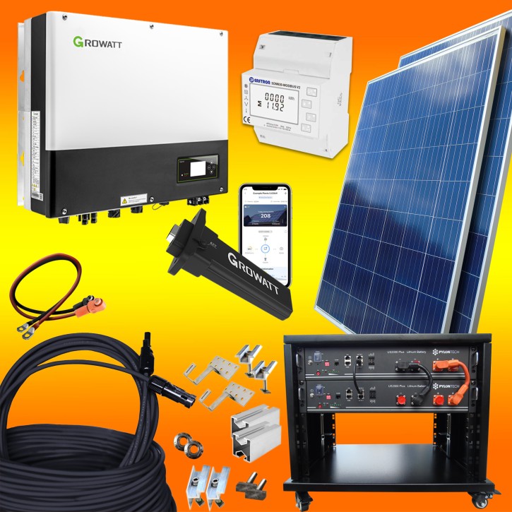 2000Watt-Photovoltaikanlage-mit-Lithium-Batteriespeicher / Pfannendach mit Dachhaken / 4,8kW Lithium Speicher