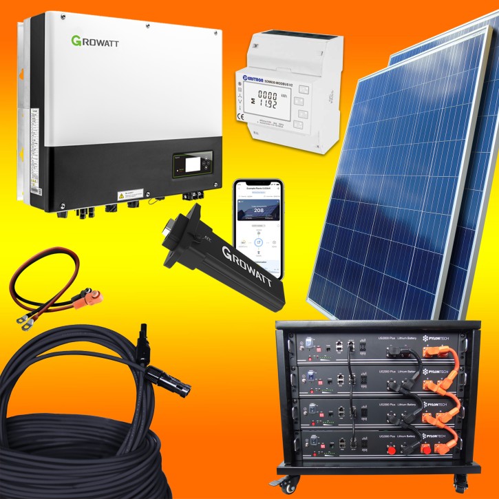 2000Watt-Photovoltaikanlage-mit-Lithium-Batteriespeicher / mit Aufständerung / 9,6kW Lithium Speicher