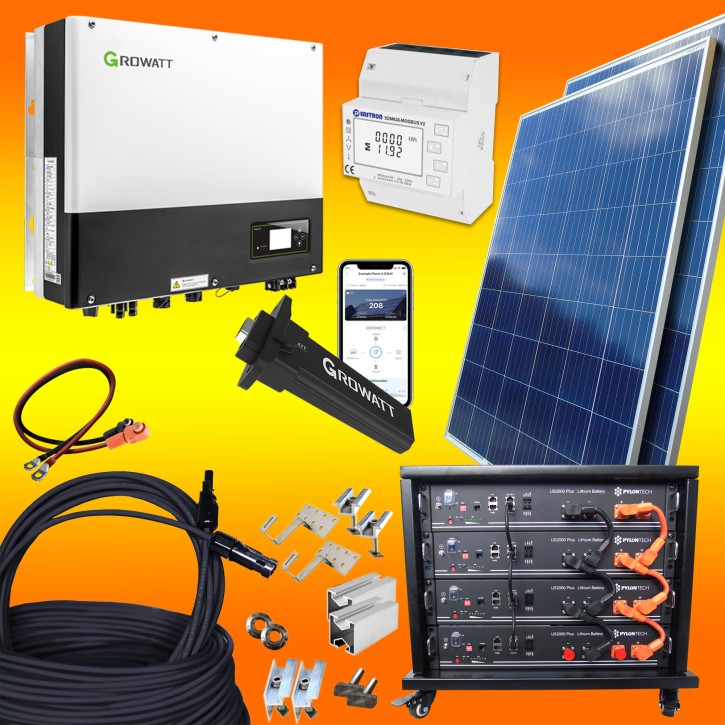 2000Watt-Photovoltaikanlage-mit-Lithium-Batteriespeicher / Pfannendach mit Dachhaken / 9,6kW Lithium Speicher