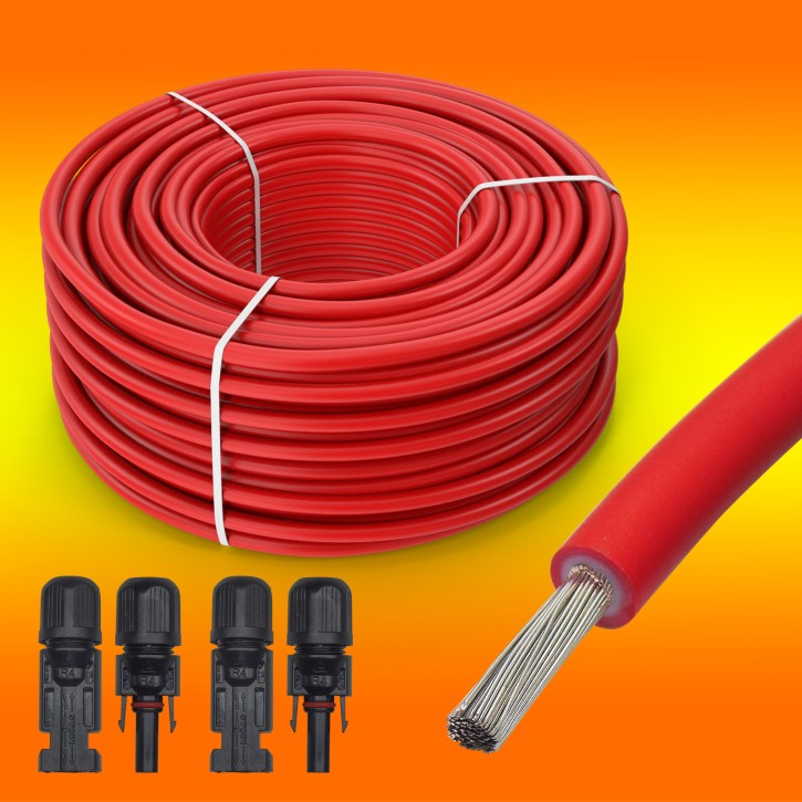 8m Solarkabel 4mm² rot Meterware mit 2 Paar Solarstecker (0% MwSt.*)