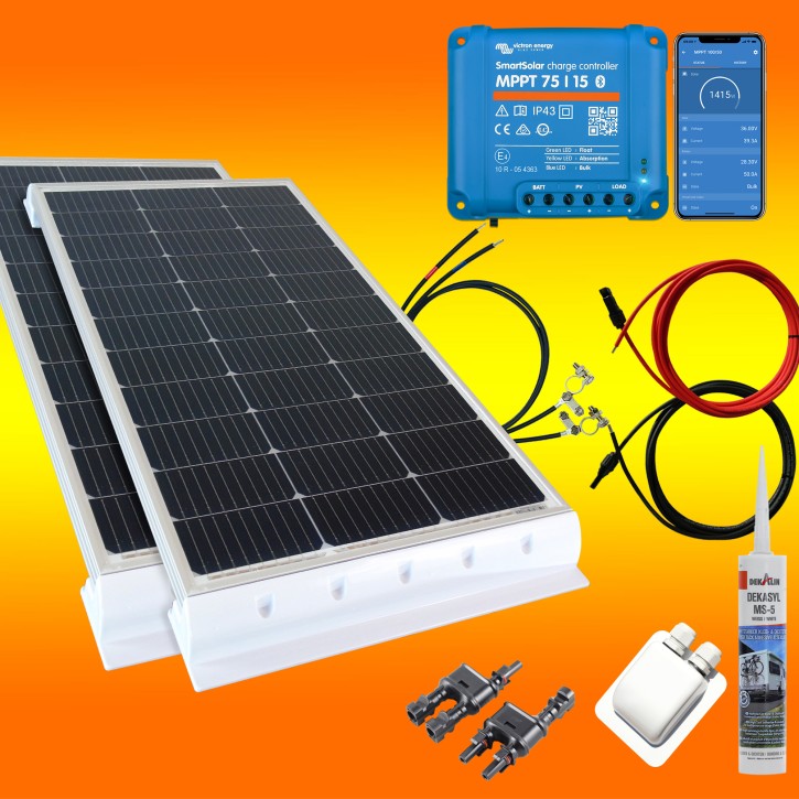200 Watt Smart Wohnmobil Solaranlage Set mit Victron 75/15 inkl. Bluetooth in weiß