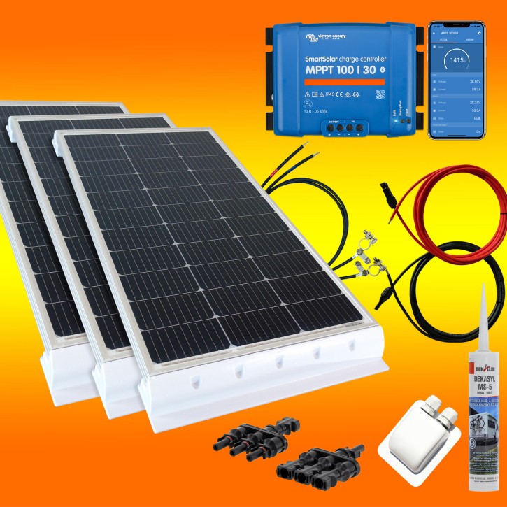 390 Watt Wohnmobilsolaranlage Set mit Victron 100/30 inkl. Bluetooth weiß