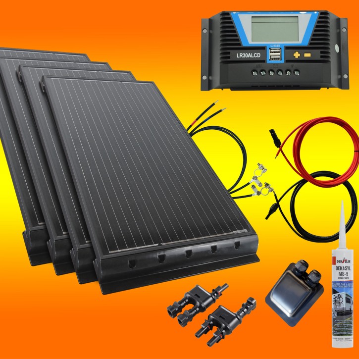 400 Watt Wohnmobil Set mit 230Ah AGM Batterie schwarz