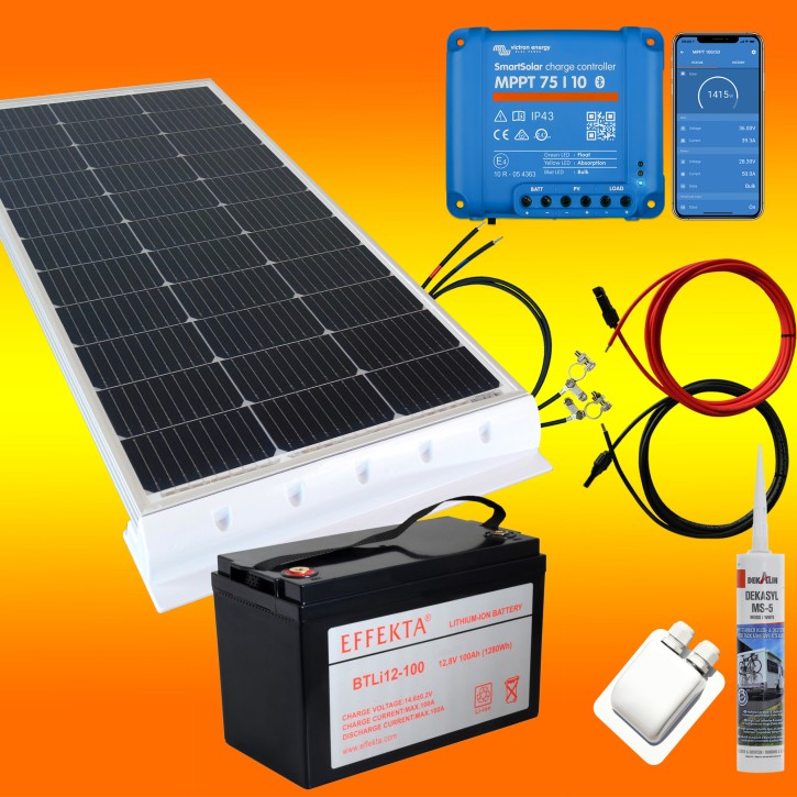 100W Solaranlage, Solar-Laderegler MPPT 10A, Lithiumbatterie &  Wechselrichter
