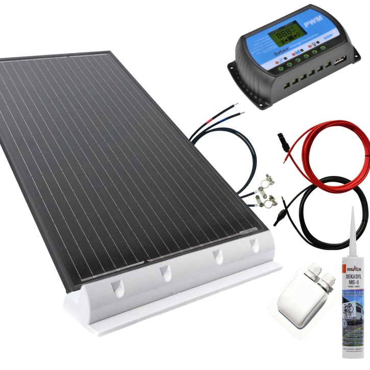 150 Watt Wohnmobil Solaranlage 12V Set mit 100Ah AGM Batterie weiß