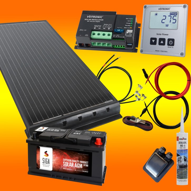 100 Watt Wohnmobil Set Votronic PWM mit 100Ah AGM Batterie schwarz