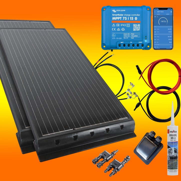 200 Watt Wohnmobil Set mit Victron 75/15 schwarz