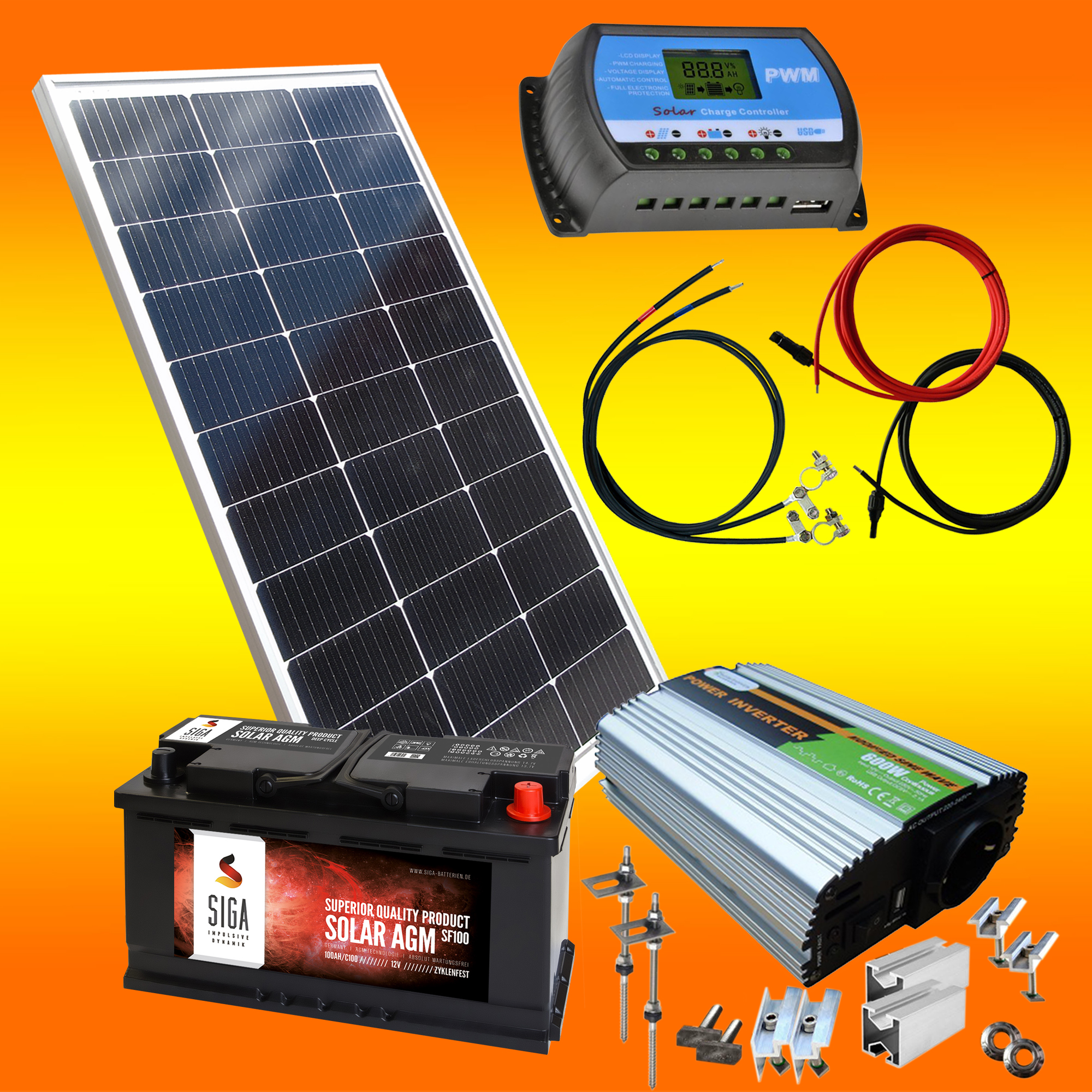 100W Solaranlage für Camping, Garten, Wohnmobile und Boote