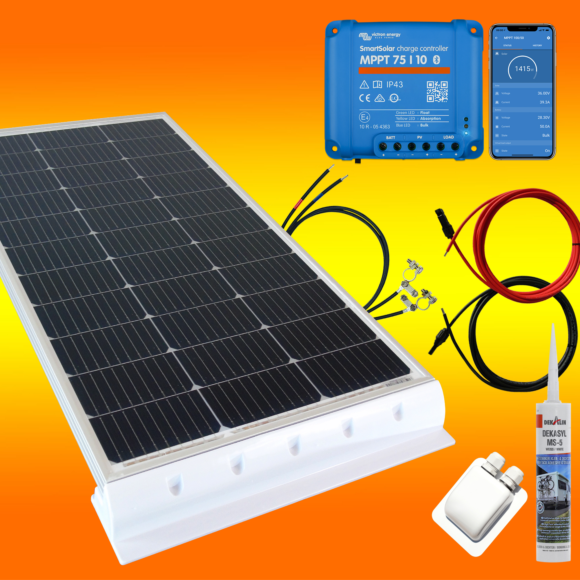 100Watt 12Volt Solar Set 20A Laderegler gelb Solaranlage