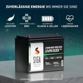 100Ah Lithium Batterie 12V SIGA LiFePO4 BMS (0% MwSt.*)