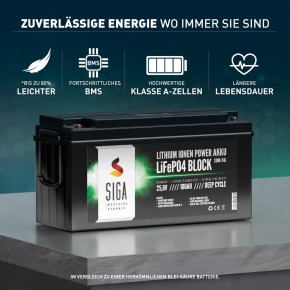 100Ah Lithium Batterie 24V SIGA LiFePO4 BMS (0% MwSt.*)