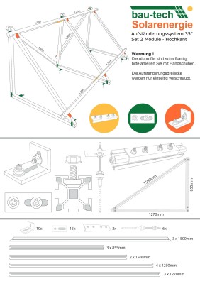 Aufständerungssystem 35° für Solarmodule – Hochkant – Set für 2 Module (0% MwSt.*)